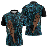 Maripi New Zealand Zipper Polo Shirt Maori Weapon Paua Shell Haka Fern