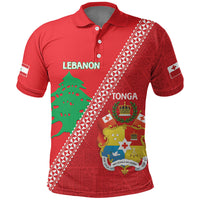 Tonga And Lebanon Polo Shirt 2026 Together Half Style LT14 Red - Polynesian Pride