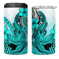 Hawaii 4 in 1 Can Cooler Tumbler Polynesian Shark Tattoo With Plumeria Turquoise Gradient LT14 One Size: 16 oz Turquoise - Polynesian Pride