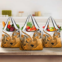 Orange Gradient Hawaii Grocery Bag Polynesian Shark Tattoo With Plumeria