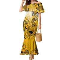 Gold Hawaii Family Matching Outfits Mermaid Dress And Hawaiian Shirt Polynesian Shark Tattoo LT14 Mom's Dress - Polynesian Pride