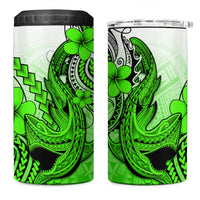 Hawaii 4 in 1 Can Cooler Tumbler Polynesian Shark Tattoo With Plumeria Green Gradient LT14 One Size: 16 oz Green - Polynesian Pride