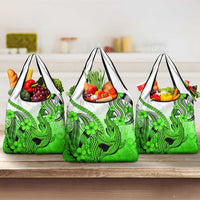 Green Gradient Hawaii Grocery Bag Polynesian Shark Tattoo With Plumeria