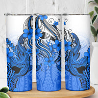 Hawaii Skinny Tumbler Polynesian Shark Tattoo With Plumeria Blue Gradient