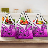 Pink Gradient Hawaii Grocery Bag Polynesian Shark Tattoo With Plumeria