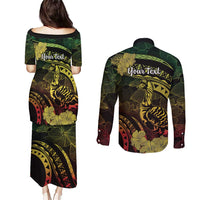 Personalised Hawaii Nene Goose Couples Matching Puletasi and Long Sleeve Button Shirt Hawaiian Map Hibiscus Polynesian Art - Reggae Gradient