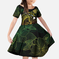 Personalised Hawaii Nene Goose Family Matching Long Sleeve Bodycon Dress and Hawaiian Shirt Hawaiian Map Hibiscus Polynesian Art - Reggae Gradient LT14 Daughter's Dress Reggae - Polynesian Pride