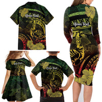 Personalised Hawaii Nene Goose Family Matching Long Sleeve Bodycon Dress and Hawaiian Shirt Hawaiian Map Hibiscus Polynesian Art - Reggae Gradient LT14 - Polynesian Pride