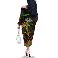 Personalised Hawaii Nene Goose Family Matching Off The Shoulder Long Sleeve Dress and Hawaiian Shirt Hawaiian Map Hibiscus Polynesian Art - Reggae Gradient LT14 - Polynesian Pride
