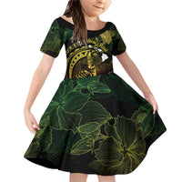 Personalised Hawaii Nene Goose Family Matching Off Shoulder Short Dress and Hawaiian Shirt Hawaiian Map Hibiscus Polynesian Art - Reggae Gradient LT14 Daughter's Dress Reggae - Polynesian Pride
