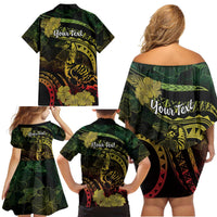 Personalised Hawaii Nene Goose Family Matching Off Shoulder Short Dress and Hawaiian Shirt Hawaiian Map Hibiscus Polynesian Art - Reggae Gradient LT14 - Polynesian Pride