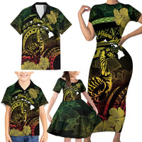 Personalised Hawaii Nene Goose Family Matching Short Sleeve Bodycon Dress and Hawaiian Shirt Hawaiian Map Hibiscus Polynesian Art - Reggae Gradient LT14 - Polynesian Pride
