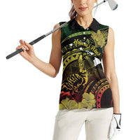 Personalised Hawaii Nene Goose Women Sleeveless Polo Shirt Hawaiian Map Hibiscus Polynesian Art - Reggae Gradient