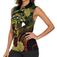 Personalised Hawaii Nene Goose Women Sleeveless Polo Shirt Hawaiian Map Hibiscus Polynesian Art - Reggae Gradient