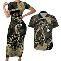 Personalised Hawaii Nene Goose Couples Matching Short Sleeve Bodycon Dress and Hawaiian Shirt Hawaiian Map Hibiscus Polynesian Art - Beige LT14 Beige - Polynesian Pride