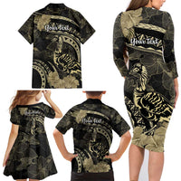 Personalised Hawaii Nene Goose Family Matching Long Sleeve Bodycon Dress and Hawaiian Shirt Hawaiian Map Hibiscus Polynesian Art - Beige LT14 - Polynesian Pride