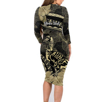 Personalised Hawaii Nene Goose Family Matching Long Sleeve Bodycon Dress and Hawaiian Shirt Hawaiian Map Hibiscus Polynesian Art - Beige LT14 - Polynesian Pride