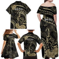 Personalised Hawaii Nene Goose Family Matching Off Shoulder Maxi Dress and Hawaiian Shirt Hawaiian Map Hibiscus Polynesian Art - Beige LT14 - Polynesian Pride