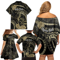 Personalised Hawaii Nene Goose Family Matching Off Shoulder Short Dress and Hawaiian Shirt Hawaiian Map Hibiscus Polynesian Art - Beige LT14 - Polynesian Pride