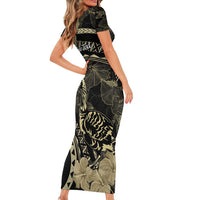 Personalised Hawaii Nene Goose Family Matching Short Sleeve Bodycon Dress and Hawaiian Shirt Hawaiian Map Hibiscus Polynesian Art - Beige LT14 - Polynesian Pride