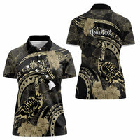 Personalised Hawaii Nene Goose Women Polo Shirt Hawaiian Map Hibiscus Polynesian Art - Beige