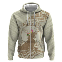 Personalised Hawaii Monk Seal Hoodie Polynesian Tattoo With Tropical Flowers - Beige Pastel