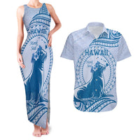 Personalised Hawaii Monk Seal Couples Matching Tank Maxi Dress and Hawaiian Shirt Polynesian Tattoo With Tropical Flowers - Blue Pastel LT14 Blue - Polynesian Pride