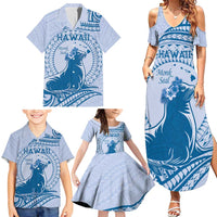 Personalised Hawaii Monk Seal Family Matching Summer Maxi Dress and Hawaiian Shirt Polynesian Tattoo With Tropical Flowers - Blue Pastel LT14 - Polynesian Pride