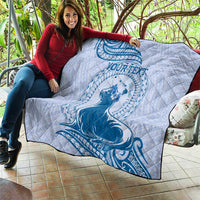 Personalised Hawaii Monk Seal Quilt Polynesian Tattoo With Tropical Flowers - Blue Pastel LT14 - Polynesian Pride