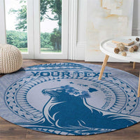 Personalised Hawaii Monk Seal Round Carpet Polynesian Tattoo With Tropical Flowers - Blue Pastel LT14 - Polynesian Pride