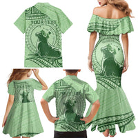 Personalised Hawaii Monk Seal Family Matching Mermaid Dress and Hawaiian Shirt Polynesian Tattoo With Tropical Flowers - Green Pastel LT14 - Polynesian Pride