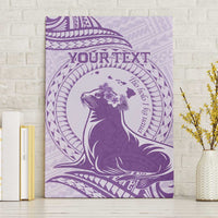 Personalised Hawaii Monk Seal Canvas Wall Art Polynesian Tattoo With Tropical Flowers - Purple Pastel