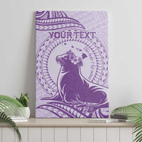 Personalised Hawaii Monk Seal Canvas Wall Art Polynesian Tattoo With Tropical Flowers - Purple Pastel