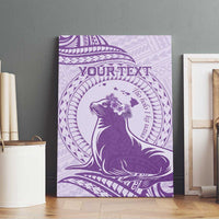 Personalised Hawaii Monk Seal Canvas Wall Art Polynesian Tattoo With Tropical Flowers - Purple Pastel