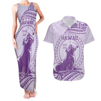 Personalised Hawaii Monk Seal Couples Matching Tank Maxi Dress and Hawaiian Shirt Polynesian Tattoo With Tropical Flowers - Purple Pastel LT14 Purple - Polynesian Pride