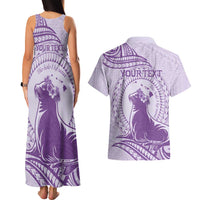 Personalised Hawaii Monk Seal Couples Matching Tank Maxi Dress and Hawaiian Shirt Polynesian Tattoo With Tropical Flowers - Purple Pastel LT14 - Polynesian Pride