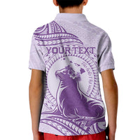 Personalised Hawaii Monk Seal Kid Polo Shirt Polynesian Tattoo With Tropical Flowers - Purple Pastel