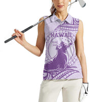 Personalised Hawaii Monk Seal Women Sleeveless Polo Shirt Polynesian Tattoo With Tropical Flowers - Purple Pastel