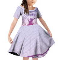 Personalised Hawaii Monk Seal Family Matching Off Shoulder Short Dress and Hawaiian Shirt Polynesian Tattoo With Tropical Flowers - Purple Gradient LT14 Daughter's Dress Purple - Polynesian Pride
