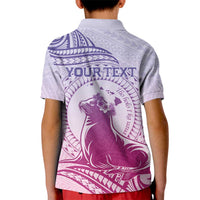 Personalised Hawaii Monk Seal Kid Polo Shirt Polynesian Tattoo With Tropical Flowers - Purple Gradient