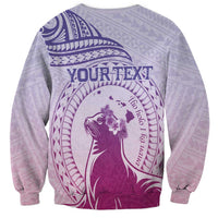 Personalised Hawaii Monk Seal Sweatshirt Polynesian Tattoo With Tropical Flowers - Purple Gradient