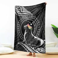 Personalised Hawaii Monk Seal Blanket Polynesian Tattoo With Tropical Flowers - Black