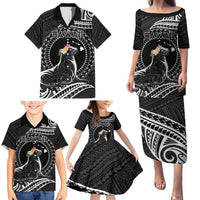 Personalised Hawaii Monk Seal Family Matching Puletasi and Hawaiian Shirt Polynesian Tattoo With Tropical Flowers - Black LT14 - Polynesian Pride