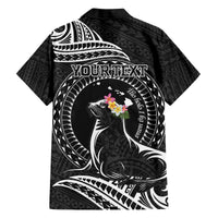 Personalised Hawaii Monk Seal Family Matching Puletasi and Hawaiian Shirt Polynesian Tattoo With Tropical Flowers - Black LT14 - Polynesian Pride