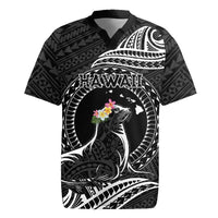 Personalised Hawaii Monk Seal Rugby Jersey Polynesian Tattoo With Tropical Flowers - Black LT14 Black - Polynesian Pride