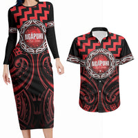 Aotearoa Ngapuhi Personalised Couples Matching Long Sleeve Bodycon Dress and Hawaiian Shirt Maori Iwi Poutama Puhoro Tattoo