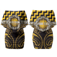 Aotearoa Ngati Porou Personalised Couples Matching Off Shoulder Short Dress and Long Sleeve Button Shirt Maori Iwi Poutama Puhoro Tattoo