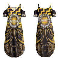 Aotearoa Ngati Porou Personalised Couples Matching Summer Maxi Dress and Long Sleeve Button Shirt Maori Iwi Poutama Puhoro Tattoo