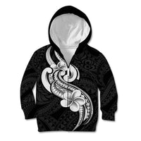 Polynesia Kid Hoodie Plumeria With Tribal Pattern Black Vibes LT14 Zip Hoodie Black - Polynesian Pride