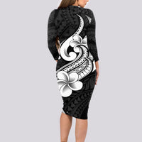 Polynesia Family Matching Outfits Long Sleeve Bodycon Dress And Hawaiian Shirt Plumeria With Tribal Pattern Black Vibes LT14 - Polynesian Pride